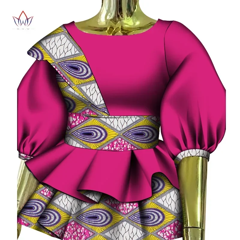 Bintarealwax African Women Shirt Fashion Packwrok Tops Double Pendulum Designs Women\'s Shirts Plus Size  African Clothing WY647