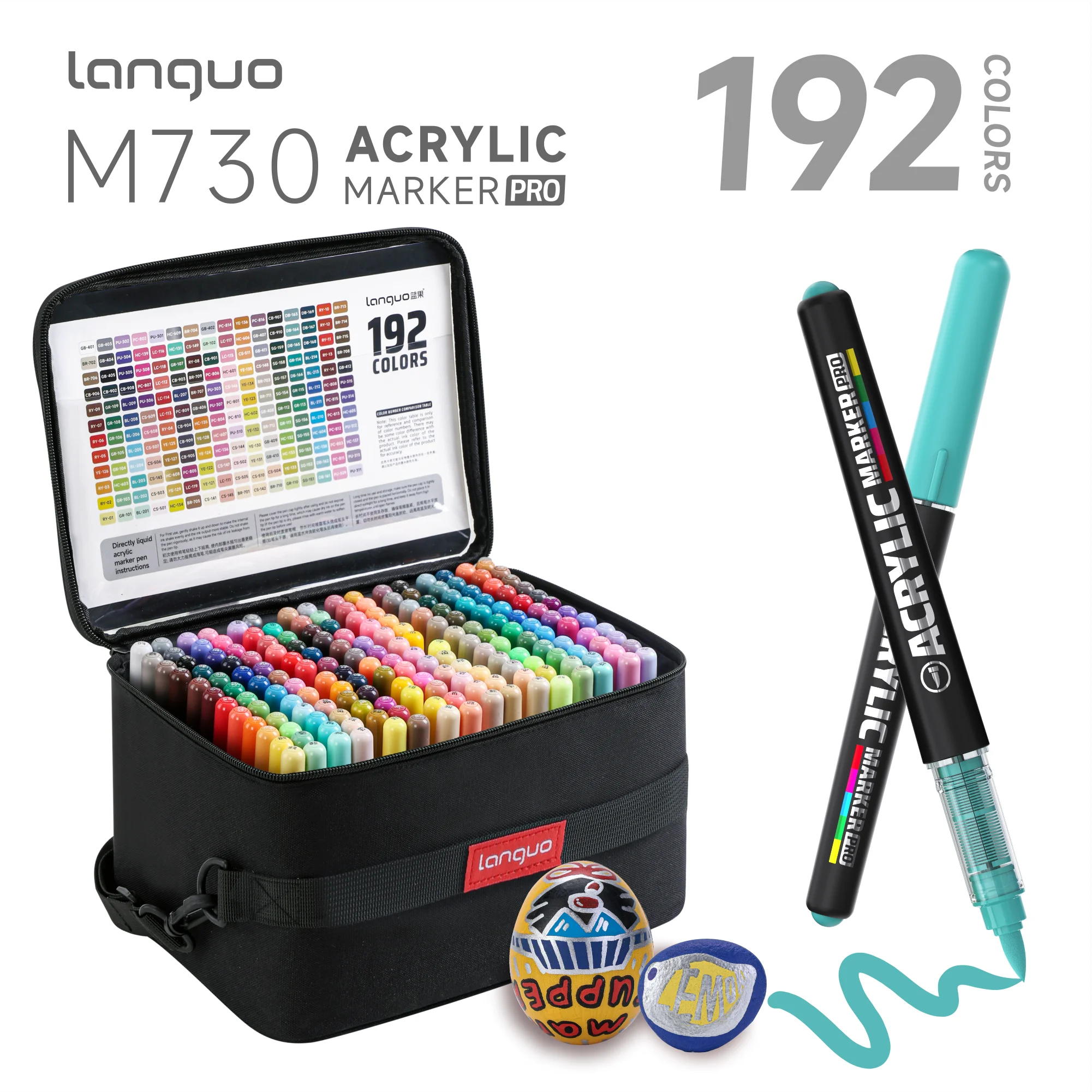 LANGUO 48-192 Kleuren Directe Vloeibare Acrylmarkers met Draagbare Tas, Stapelbaar, Studenten DIY Graffiti Tekenen Schilderen Pen