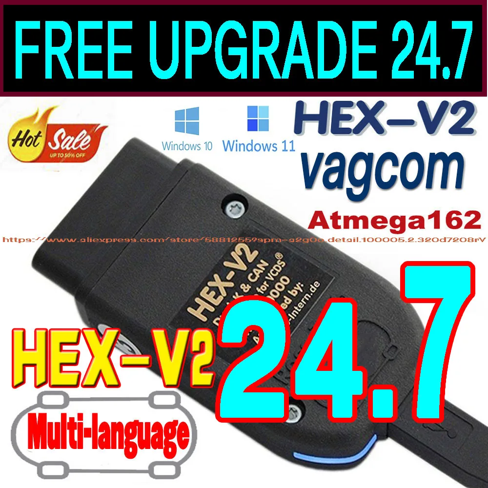 2024 Popular VCDS VAGCOM 24.7 HEX CAN USB Obd Scanner FOR VW AUDI Skoda Seat VAG Multilingual ATMEGA162 AUTOCOM VAG HEX V2 TOOL