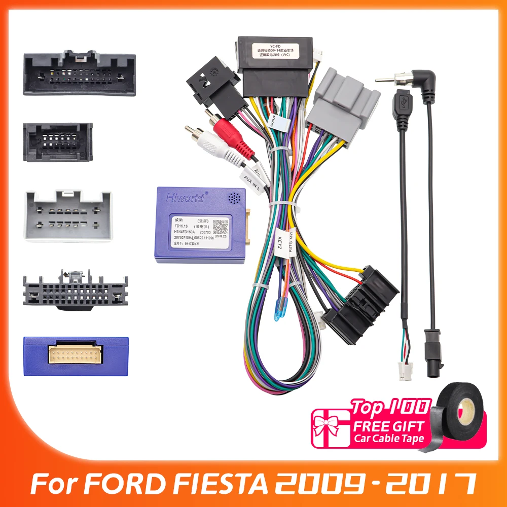 Decodificador Canbus para radio de coche Android para FORD FIESTA 2009 - 2014, adaptador de cableado, cable de alimentación de 16 pines para cableado.