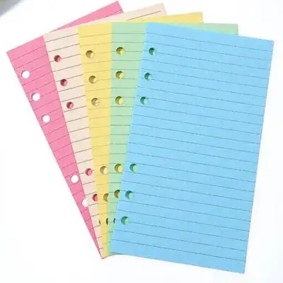 ورق أوراق فضفاضة A6 50 ورقة عبوات مبطنة بـ 6 فتحات لمخططي دفتر الملاحظات، إدراج ورق ملون، كتابة سلسة ومتسقة