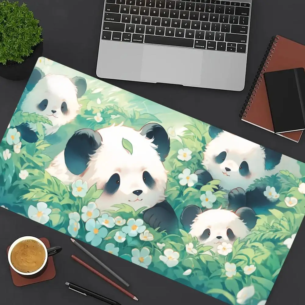 

1 pc Mouse Pad Cute Pandas Large Computer Office Game Table Mat XXL Rubber Anti-slip Stitched Edges Keyboard Mats Long Desk Pads
