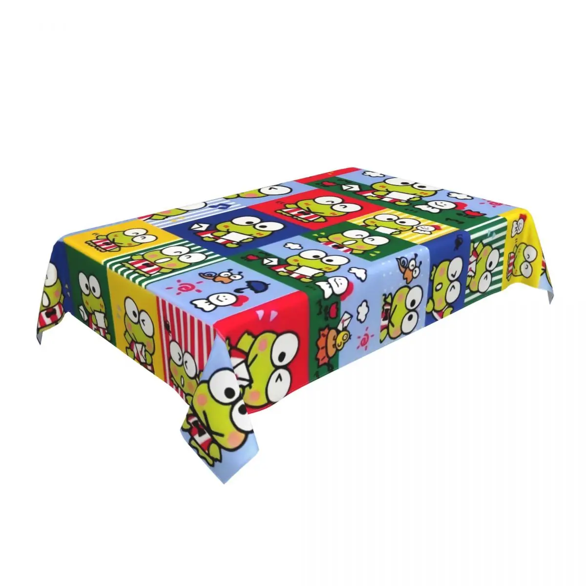 Rectangular Waterproof Oil-Proof Disney Cartoon Kero Kero Keroppi Sanrio Anime Tablecloth Backed Table Cover Fit Table Cloth