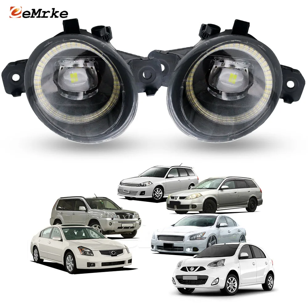 LED Car Fog Lights Lens Angel Eyes DRL Driving Lamp for Nissan Wingroad Y11 X-trail T30 Teana J32 March Micra K13 Maxima A34 A35