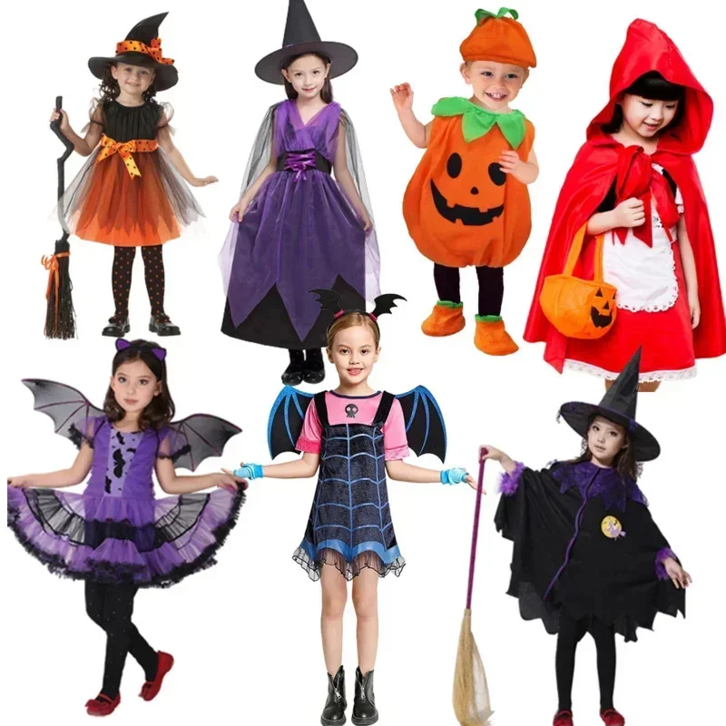 Halloween Costumes Bat Girl Vampire Pumpkin Suit Vampirina Dress Up Girl Dresses For Girls Carnival Party Clothes With Wings Set