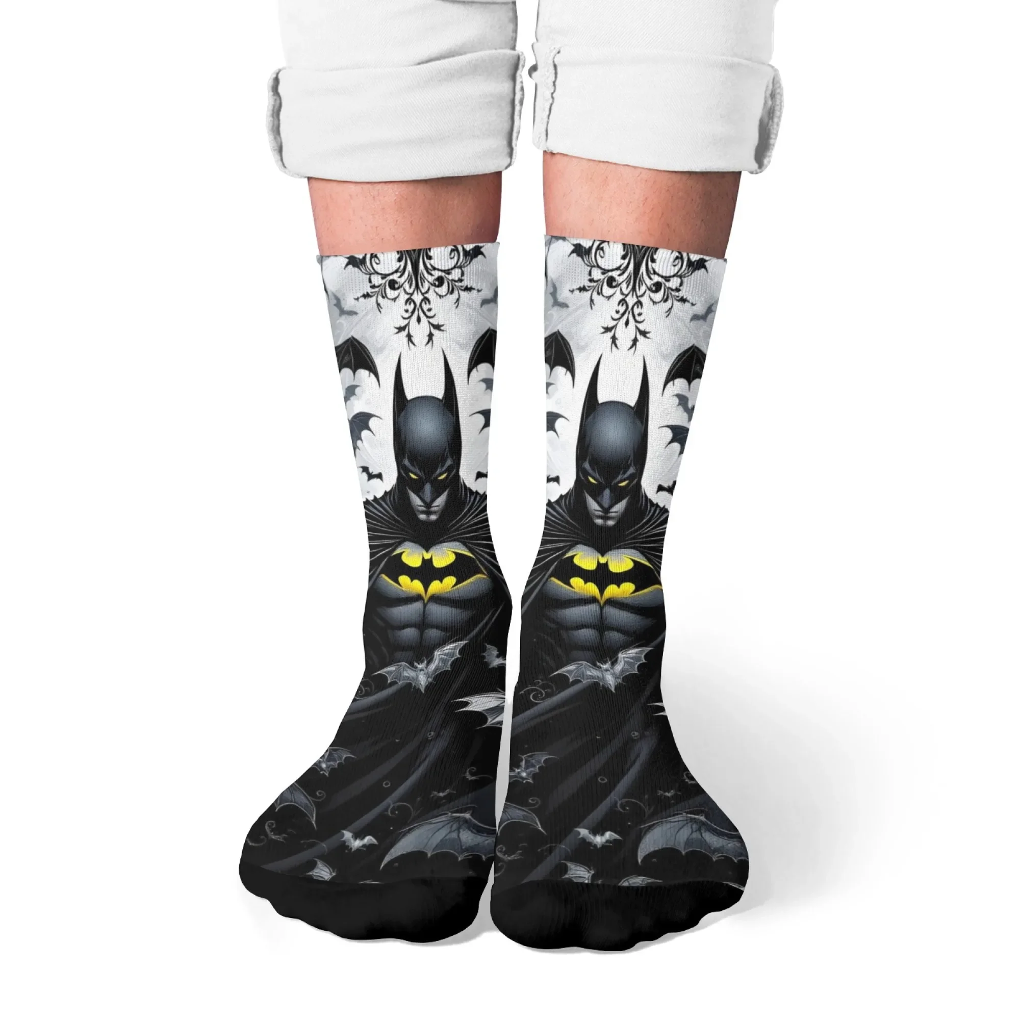Dark Bat Justice Mysterious Hero Happy Men's Socks Novelty Fun Harajuku Compression Socks Street Retro Style Suitable for Gifts