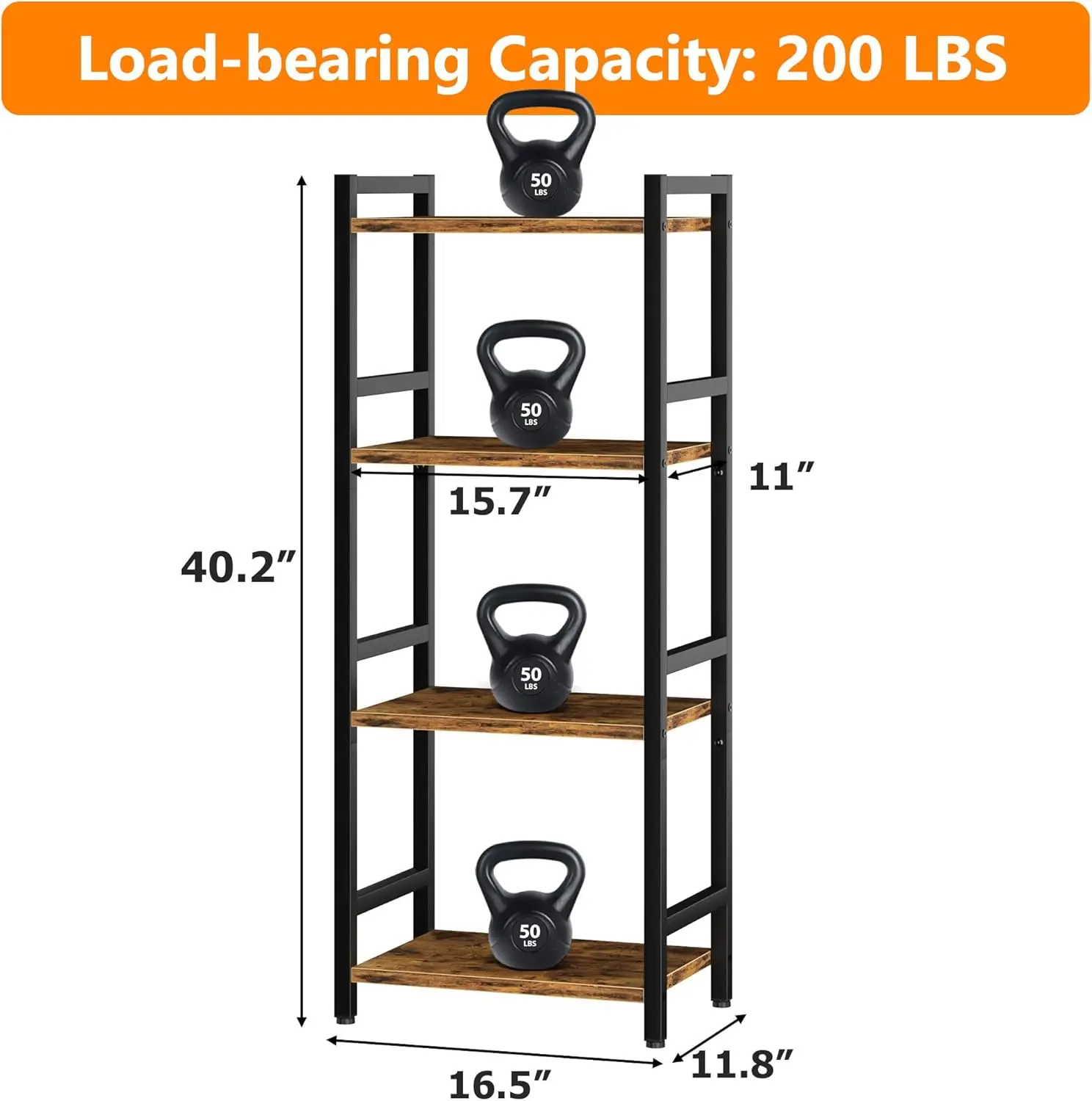 Book Shelf, 4 Tier Bookcase with Steel Frame, Stable Bookshelf Narrow Book Shelves Storage Organizer for Book CD Movie,