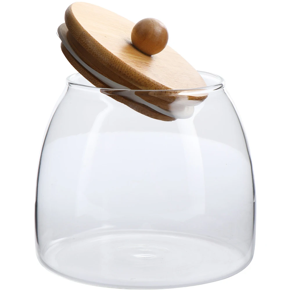 

Sealing Jar Bamboo Lid Glass Container Clear Sugar Round Storage Food Containers Lids Keeper Flour Tea Grain Nut