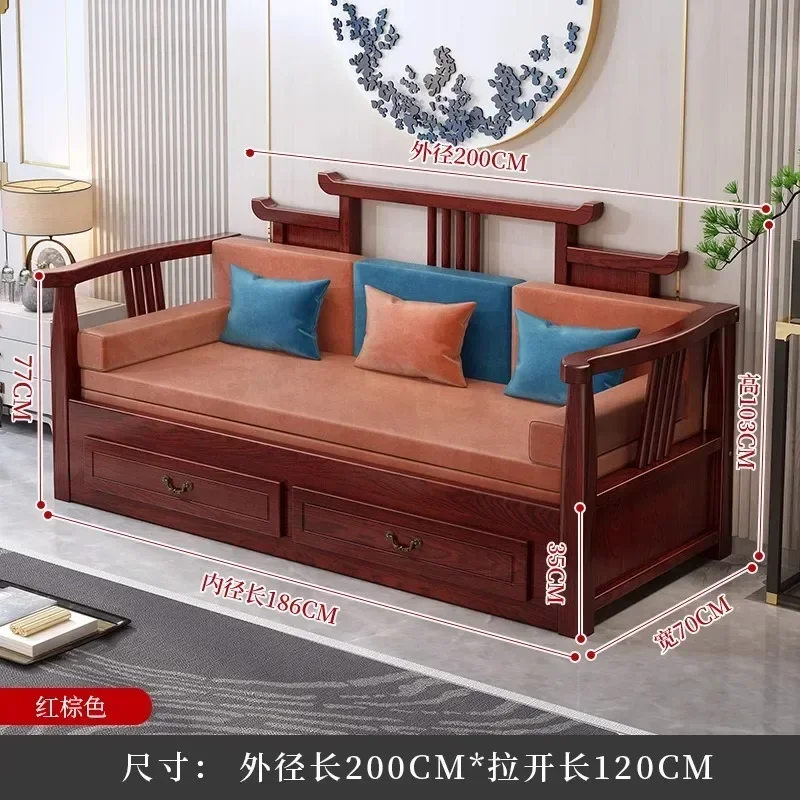 solid wood sofa bed folding dual-purpose telescopic sitting and lying multi-functional folding solid wood sofa bed