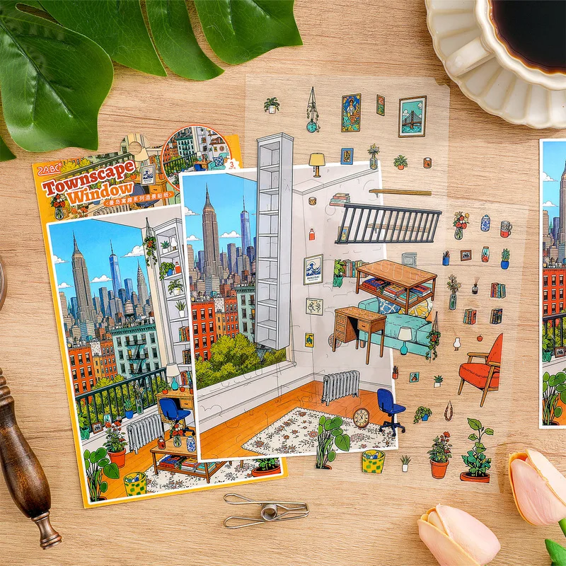 3Pcs Mandao Fun Mini Diorama PET Stickers City Room Scene Decor Stickers for Journal Album DIY Craft Projects