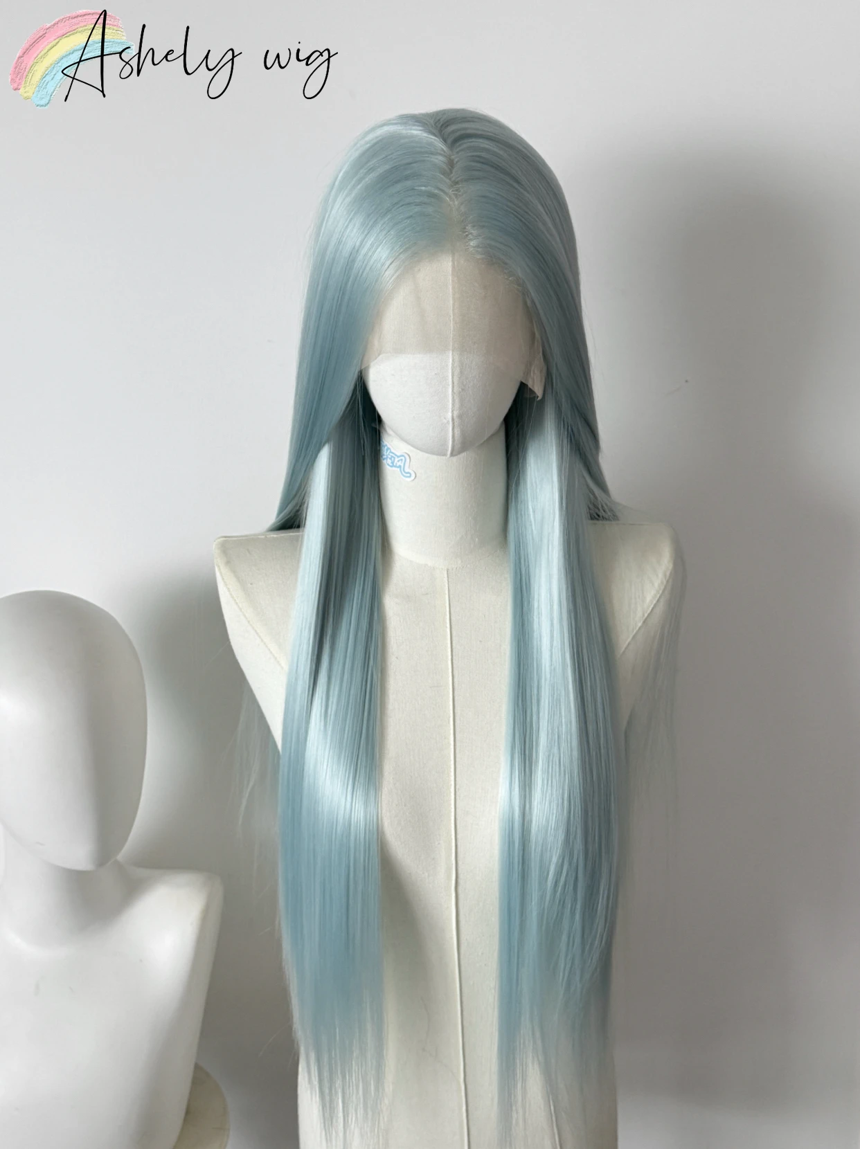 Light Blue Lace Front Wig for Women 24inch High Quality Cosplay Wig Heat Resistant Synthetic Lace Wigs for Daily Use Cosplay image 3