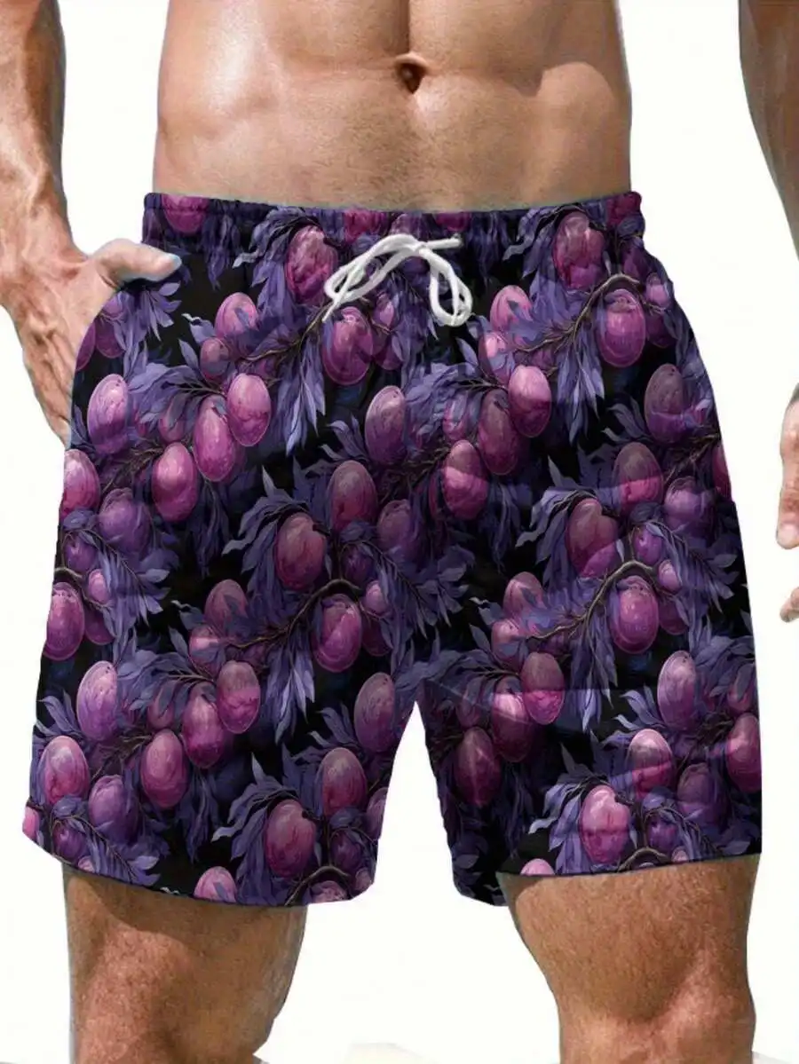 

Mens 3D Print Purple Plum Pattern Beach Shorts Casual Travel Jogger Shorts