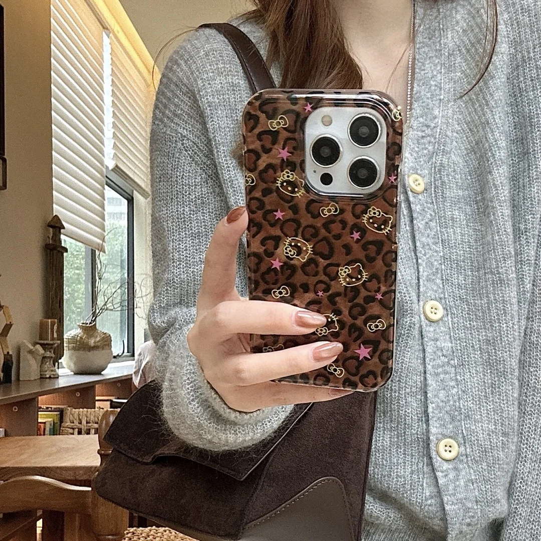 

Heart Amber leopard print Cats kitten Phone Case For iPhone 15 14 Plus 13 16 Pro Max laser Dustproof Anti Fall Silicone Cover