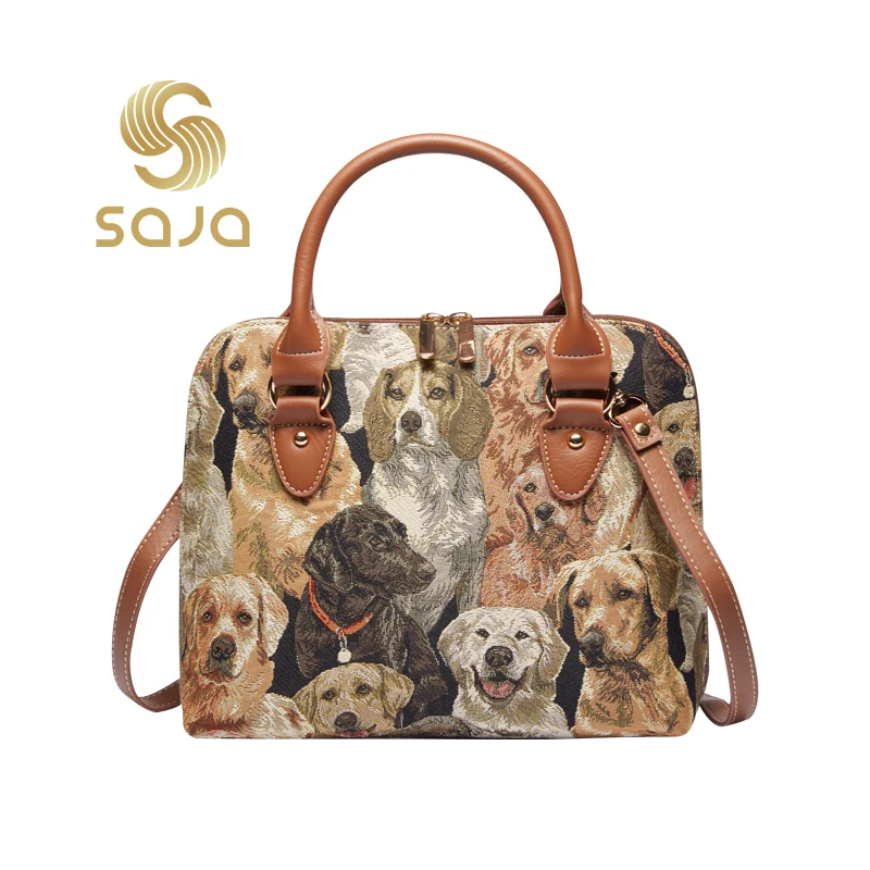 SAJA Tapestry Women\'s Handbag Shoulder bag Crossbody Bag Messenger Bag Satchel Bag for office worker ladies Dog Animal Parttern