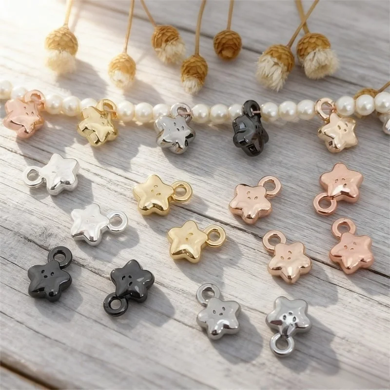 

5pcs DIY Pearl Bracelet Necklace Bead Pendant Accessories Copper Gold Plated Star Smiley Face Jewelry Making Materials Wholesale