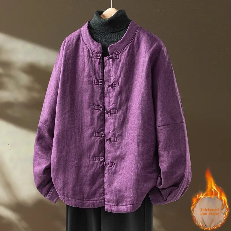 

Pure Color Cotton Lightweight New National Sle Attractiven Purple Tone Button Stand Collar Faionable High-End Versatil...