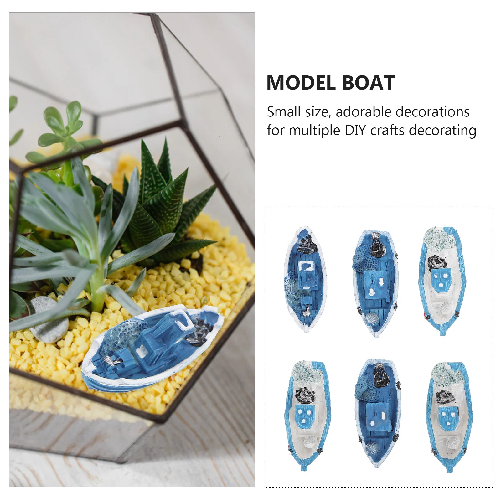 6 قطعة قارب صيد البحر الأبيض المتوسط الصغير نماذج الراتنج المصغرة حية اللون خفيفة الوزن قارب ديكور للمنزل الصغير