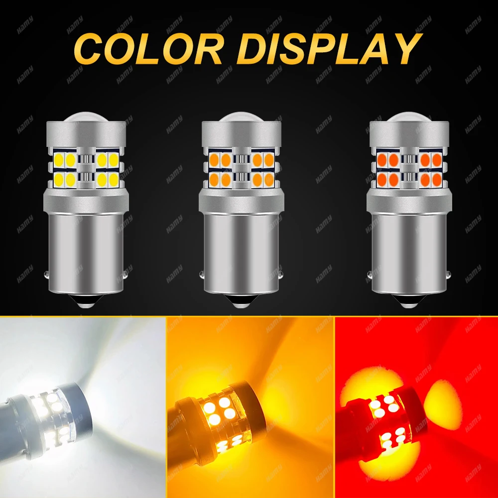 2/4 1157 BAY15D 1156 BA15S LED Bulbs Car Turn Signal Tail Parking Brake Reverse Lights 12V 3030-24SMD 7000K White Red Yellow