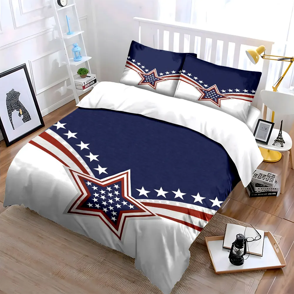 American Star-Spangled Banner Design Duvet Cover Set with 3D Printing Design Soft Polyester Bedding Set All-Season Comfort