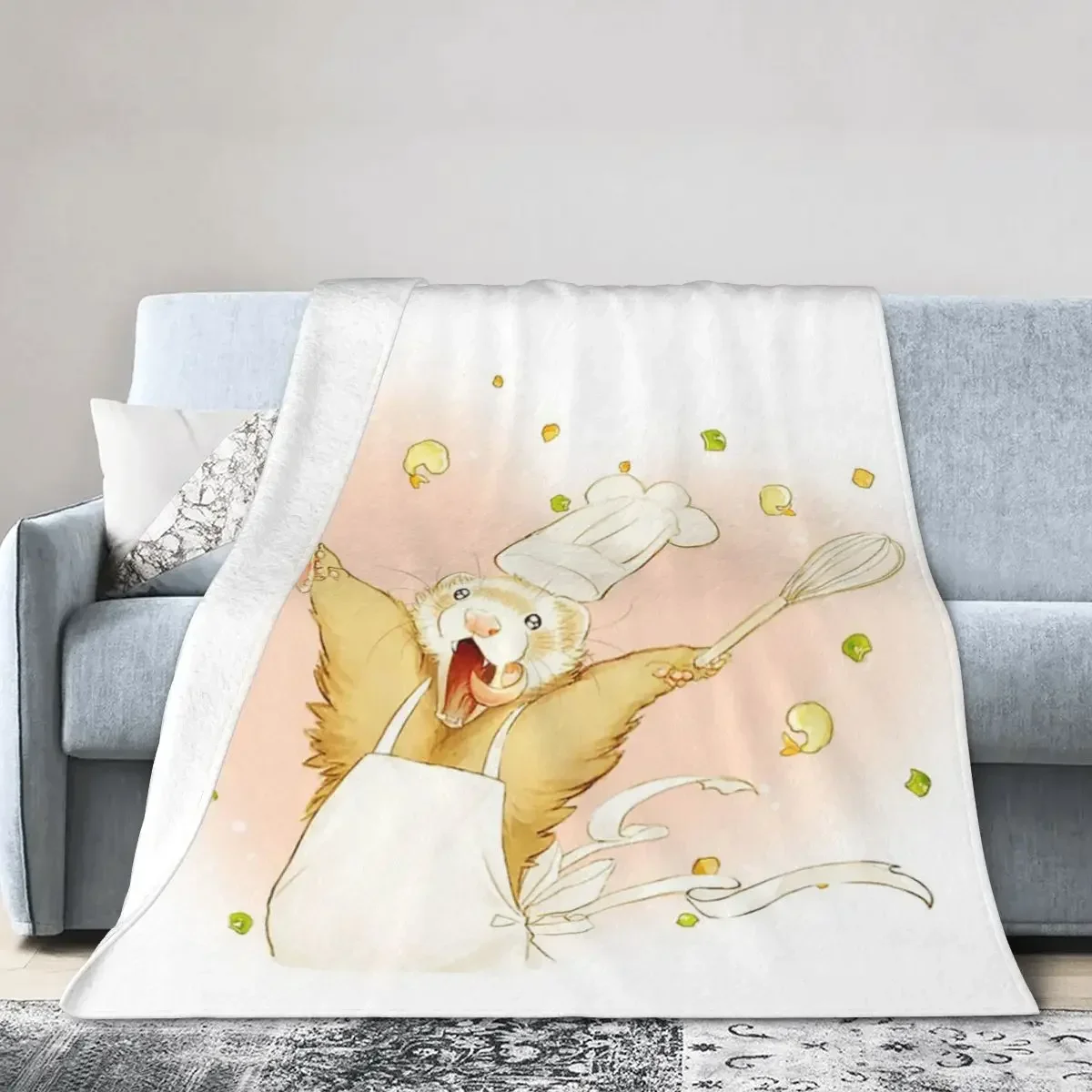 Happy Ferret Chef Blankets Soft Warm Flannel Throw Blanket Plush for Bed Living room Picnic Travel Home Sofa