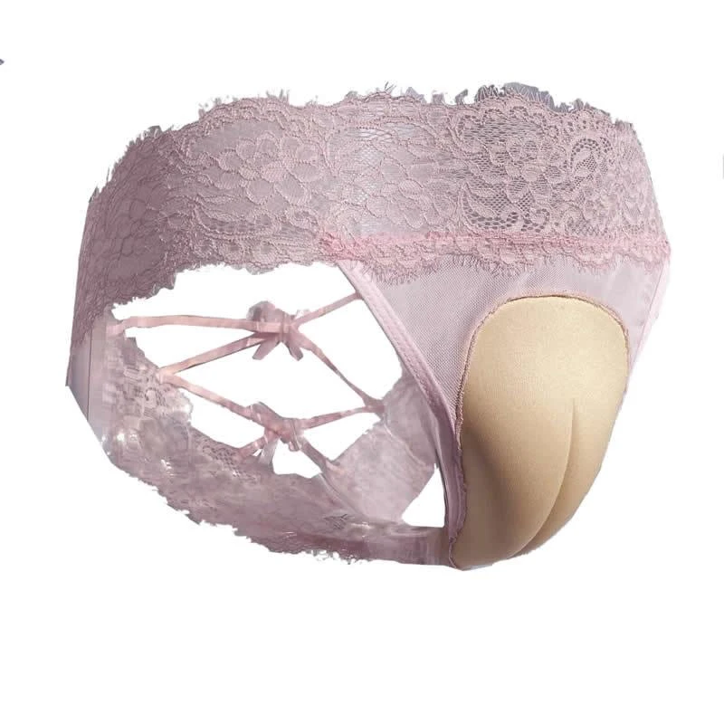 Sexy Men's Lace Gay Cross-dresser Camel Toe Panties Sissy Thong Hiding Gaff Briefs Ultra Thin See-Through T Back Underpants