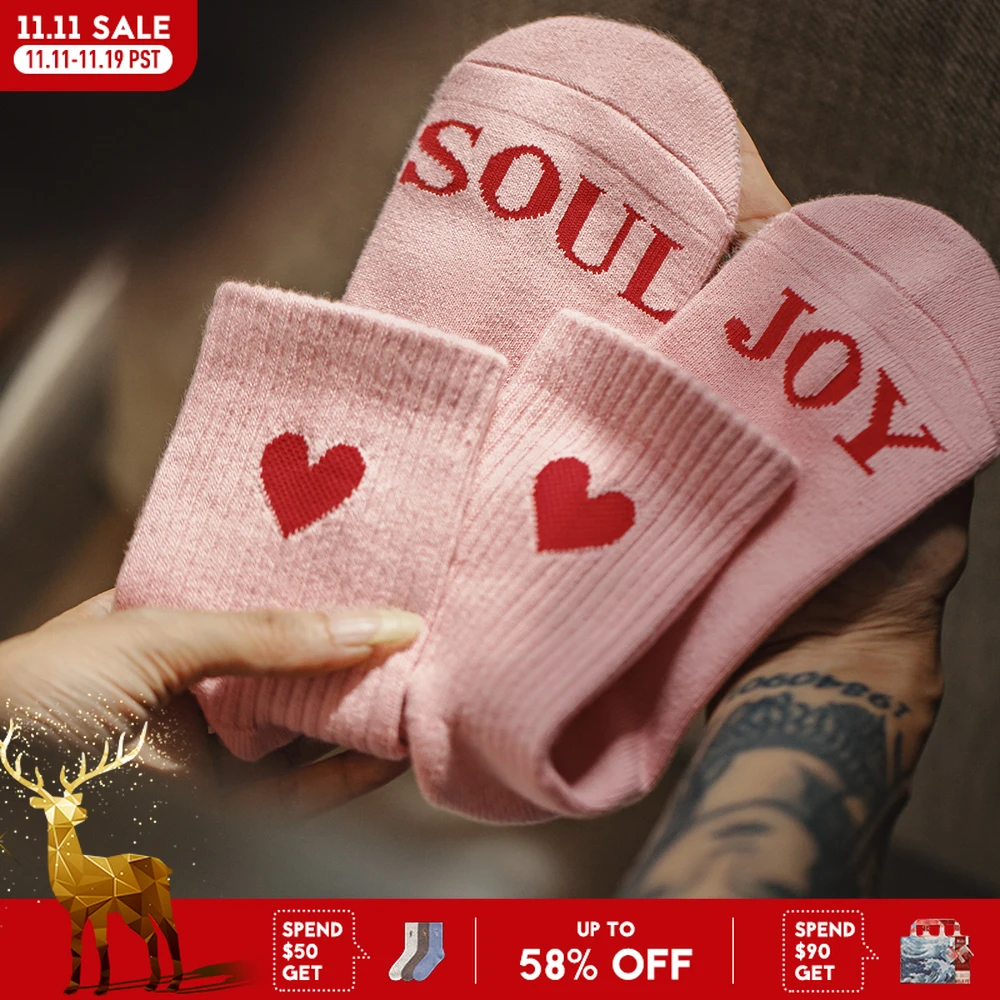 

Maden 3 Pairs Socks Letter Love Mid-calf Socks Cute Knitted Sports Deodorant Warm Socks for Women