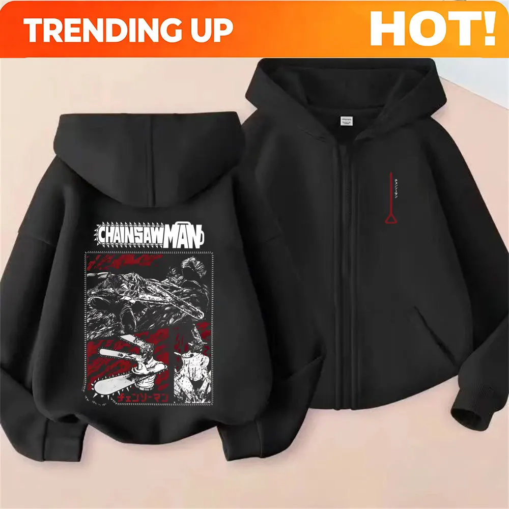 Custom Custom Anime Chainsaw Man Zipper Hoodie Cartoon Denji Pochita Funny Graphic Zip Up Jacket Men Women Manga Oversized Zip U