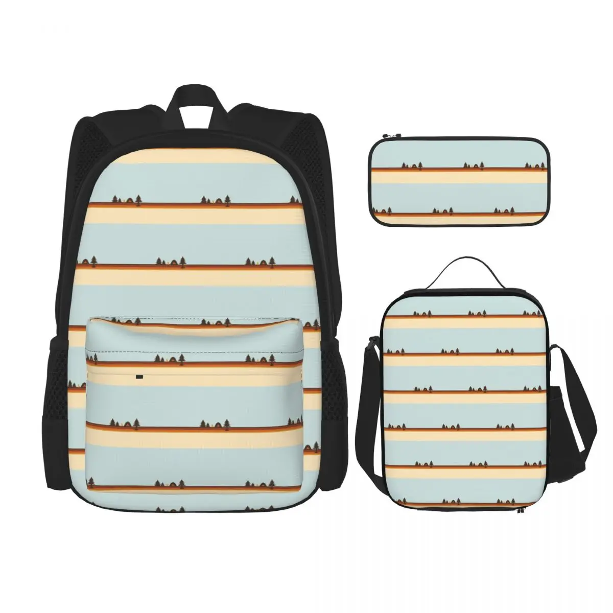 Happy Camper (Retro, 70s, Camping) Backpacks Kids Bookbag School Bags Rucksack Lunch Bag Pen Bag Three-Piece Set