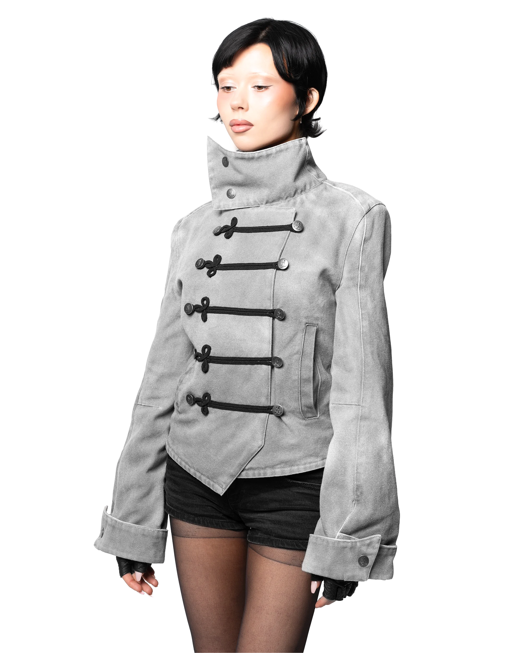 Y2k Retro Napoleon Jacket Men Women Gothic Rope Embroidery Jacket High Street Subculture Streetwear Unisex Canvas Cotton Coat