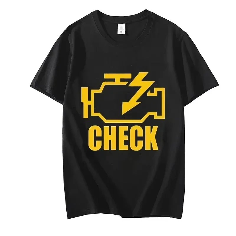 Car Maintenance Check Engine Indicator Light Fun Print Design Summer Fashion Pure Cotton Men's T-shirt Fun Short-sleeved Shirt