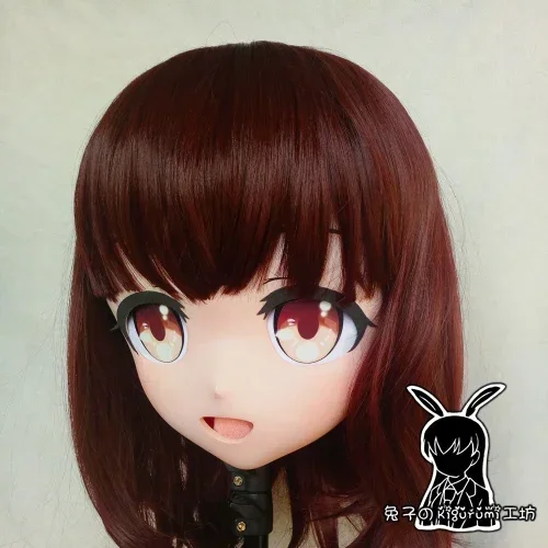 (Rabbit 62) Full Head Crossdress Girl BJD Doll Mask COS Cartoon Anime Realistic Silicone Menhera Chan Cosplay Mask Kigurumi Cros