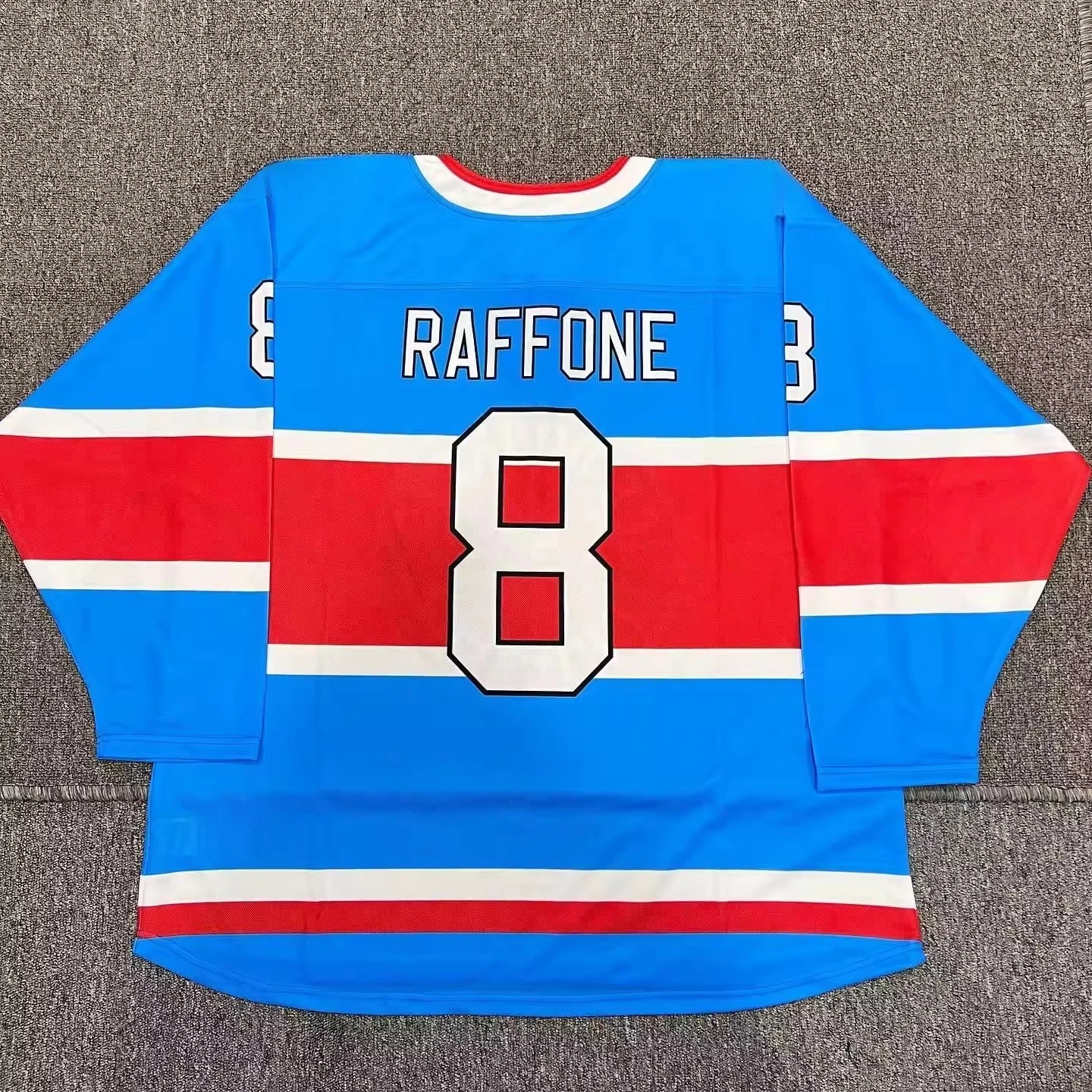 Chicago Ice Donkeys Hockey Jersey - Blue with Red/White Accents Cartoon Donkey with Hockey Stick Logo 
