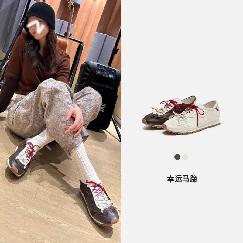 

Niu Flip Skin New Lucky Horseshoe Dexun Shoes Versatile Little White Flat Casual Sneakers Women's Lace-up