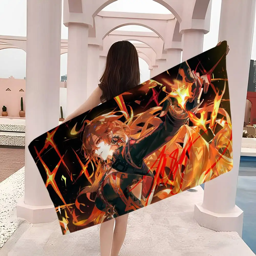 Genshin Impact Mavuika Beach Towel Colorful Bath Towels for Girl Microfiber Quick Dry Custom Sand Free Beach Yoga Spa Gym Pool