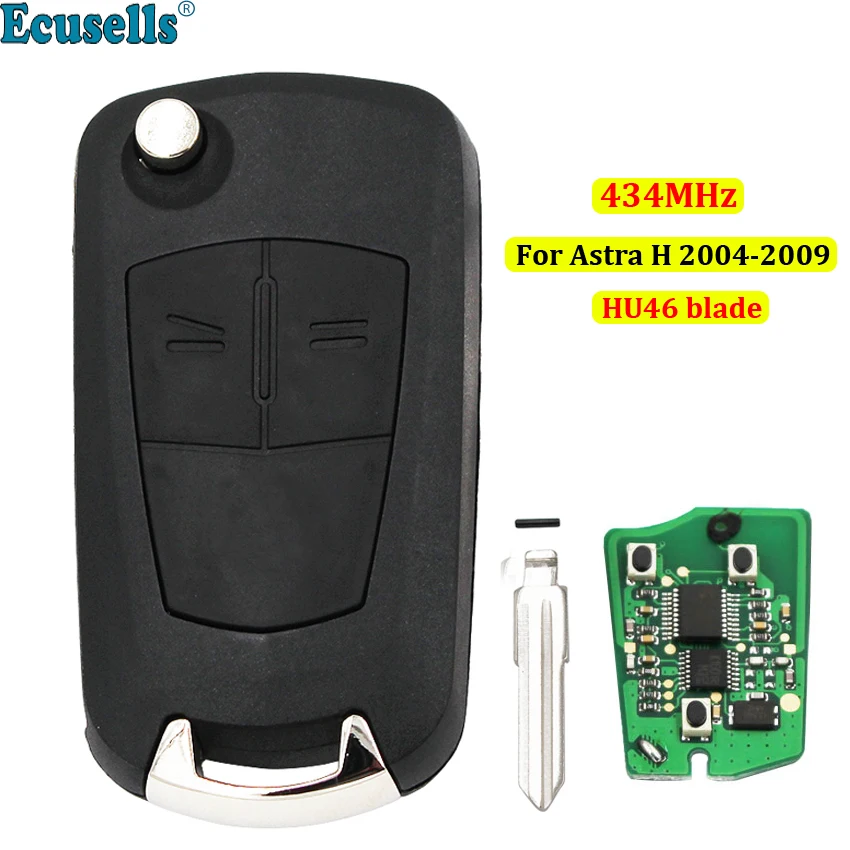 

Ecusells 2 Button Remote Key Fob 434Mhz for Opel Vauxhall Vectra H 2004 -2009 without chip uncut HU46 Blade