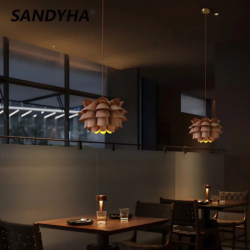 

SANDYHA Stylish Wooden Petals Chandelier Elegant Lighting Fixture for Japanese Restaurant Tavern Dining Room Home Decor