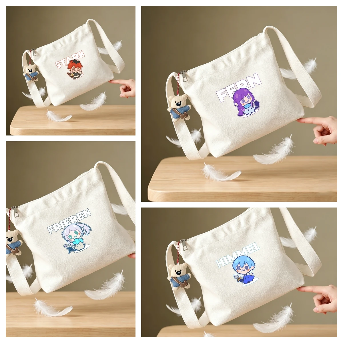 Kawaii Frieren: Beyond Journey's End Fern Stark Anime figures Printed Canvas Crossbody Bag Multifunctional Frieren Tote Bag