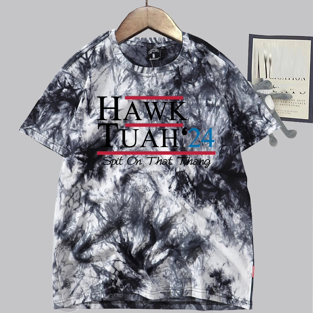 Hawk Tuah Spit on that Thing Retro Tie Dye Shirt Unisex Round Neck Short