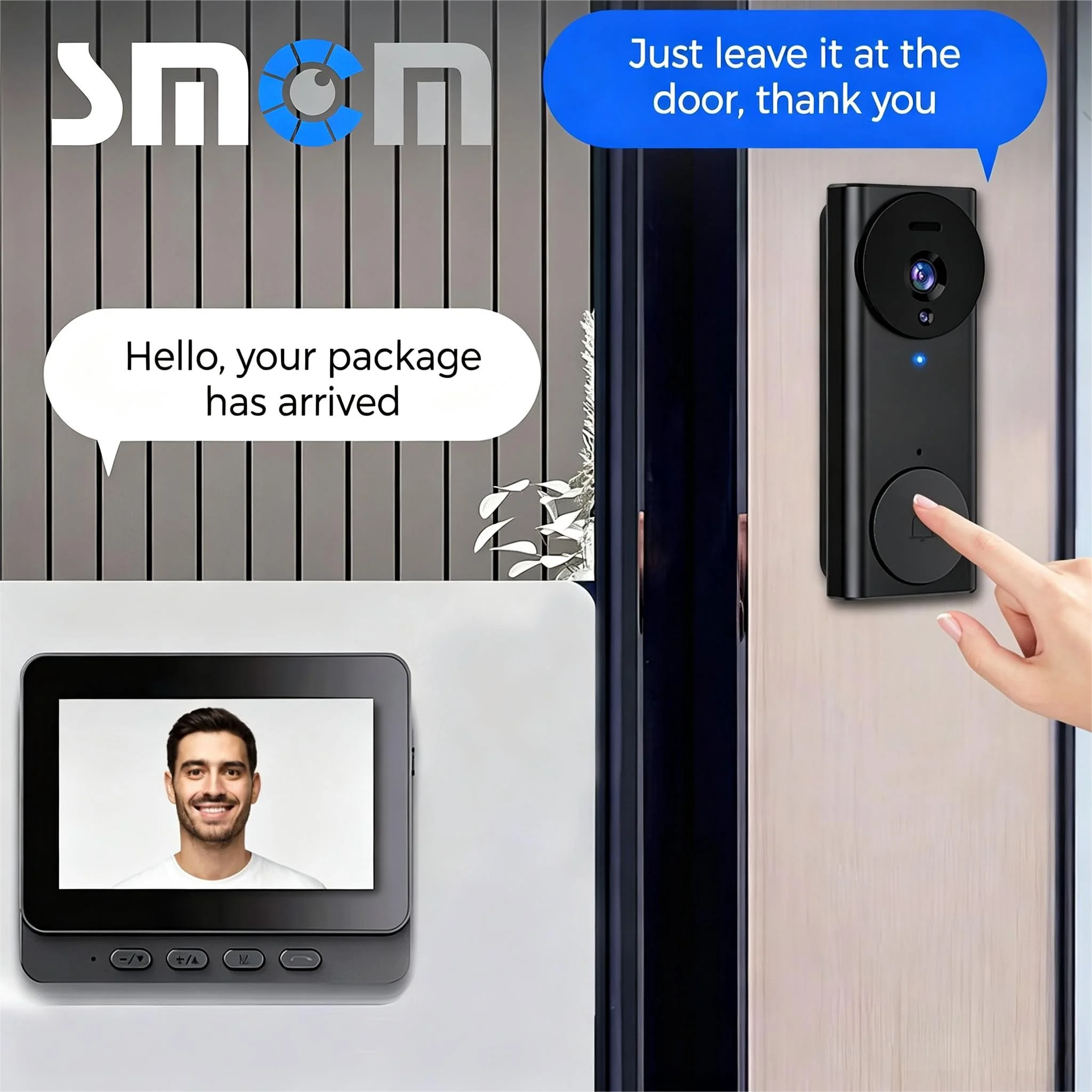 Wireless Video Doorbell 4.3-Inch Display Two-Way Audio Communication Easy Install No Wiring Required