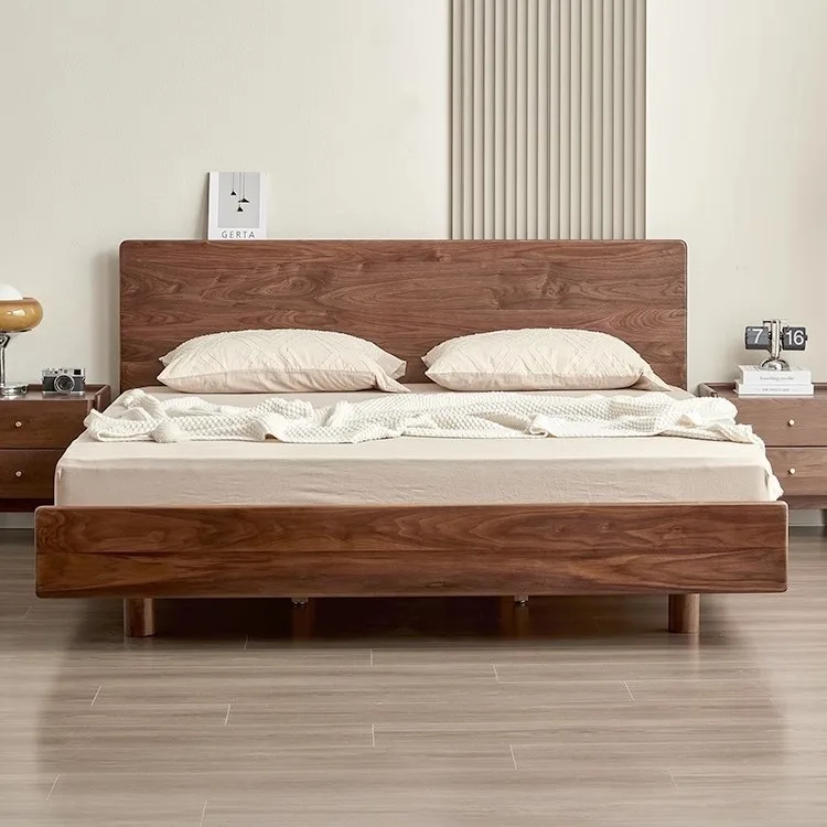 

Suspension bed Full solid wood bed Modern Nordic master bedroom double bed High backrest