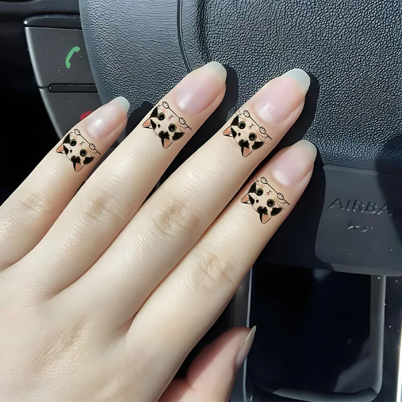 Meow Ring Finger Tattoo Stickers - Waterproof, Long-lasting, Cute Cartoon Cat Temporary Stickers - Realistic Tattoos