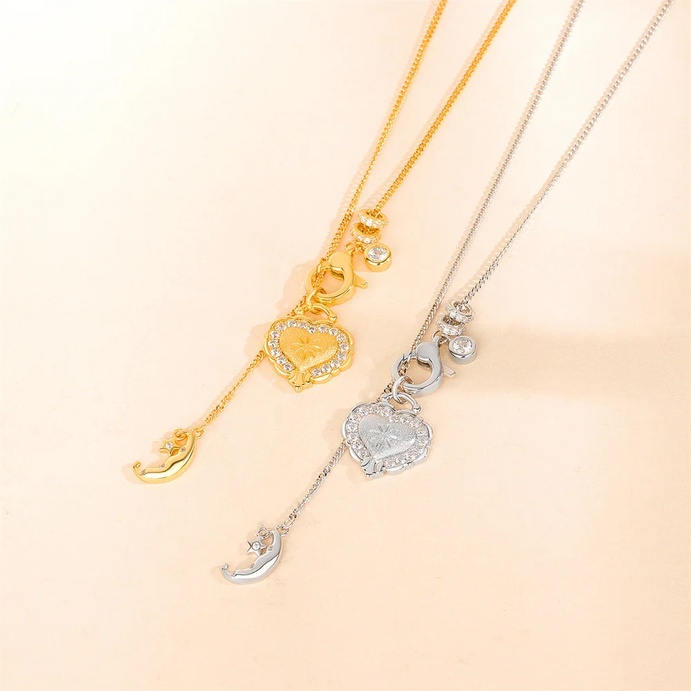 

Women's S925 Silver Retro-Fashion Heart & Moon Pendant Necklace Star Design with Ancient Craft