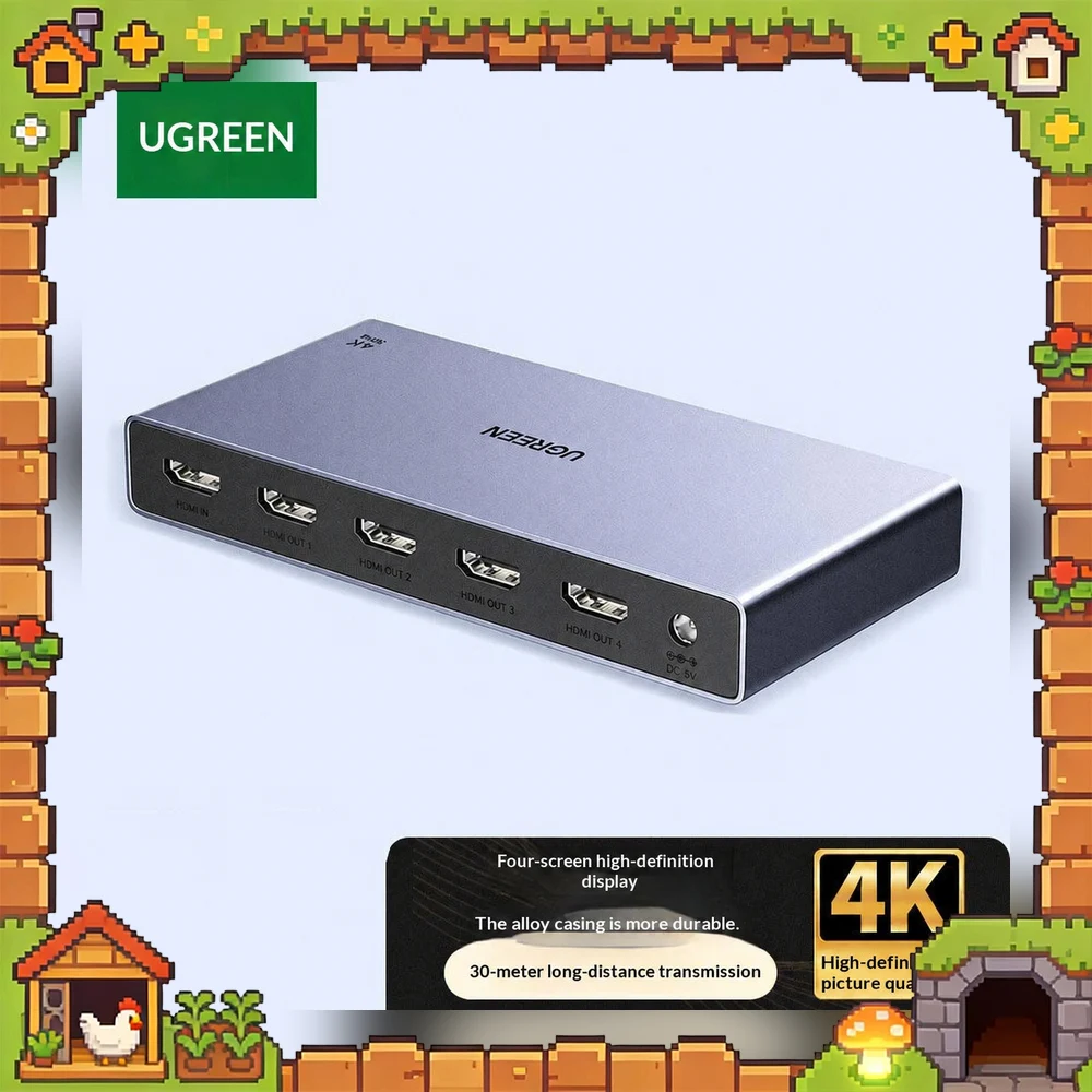 UGREEN 55492 AP501 HDMI Splitter 1 In 4 Out 4K 30Hz Video Distribution Adapter for Four Monitors TV Projector