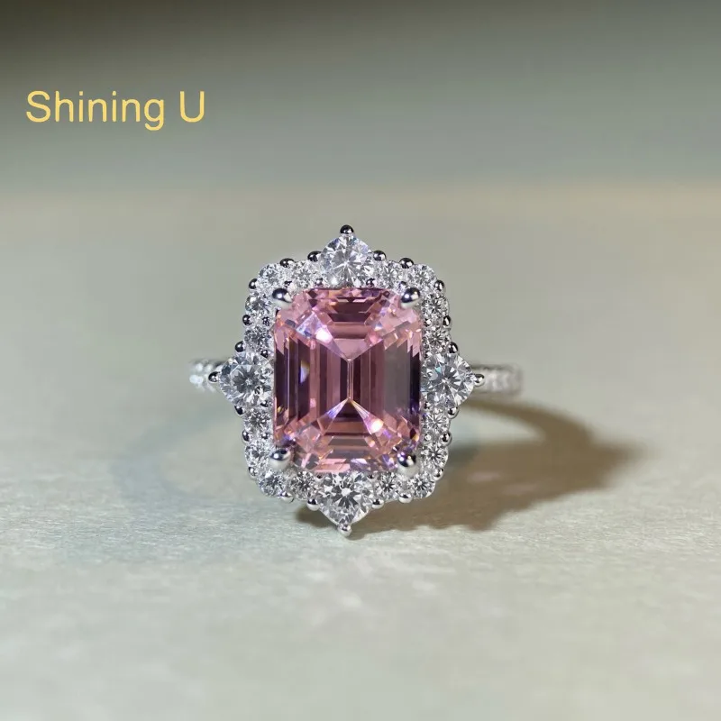 

Сияющее серебро U S925, 8*10 мм, 4 карата, розовое, желтое, прямоугольное кольцо с высокоуглеродистым бриллиантом и драгоценными камнями, ювелирные изделия, обручальное кольцо