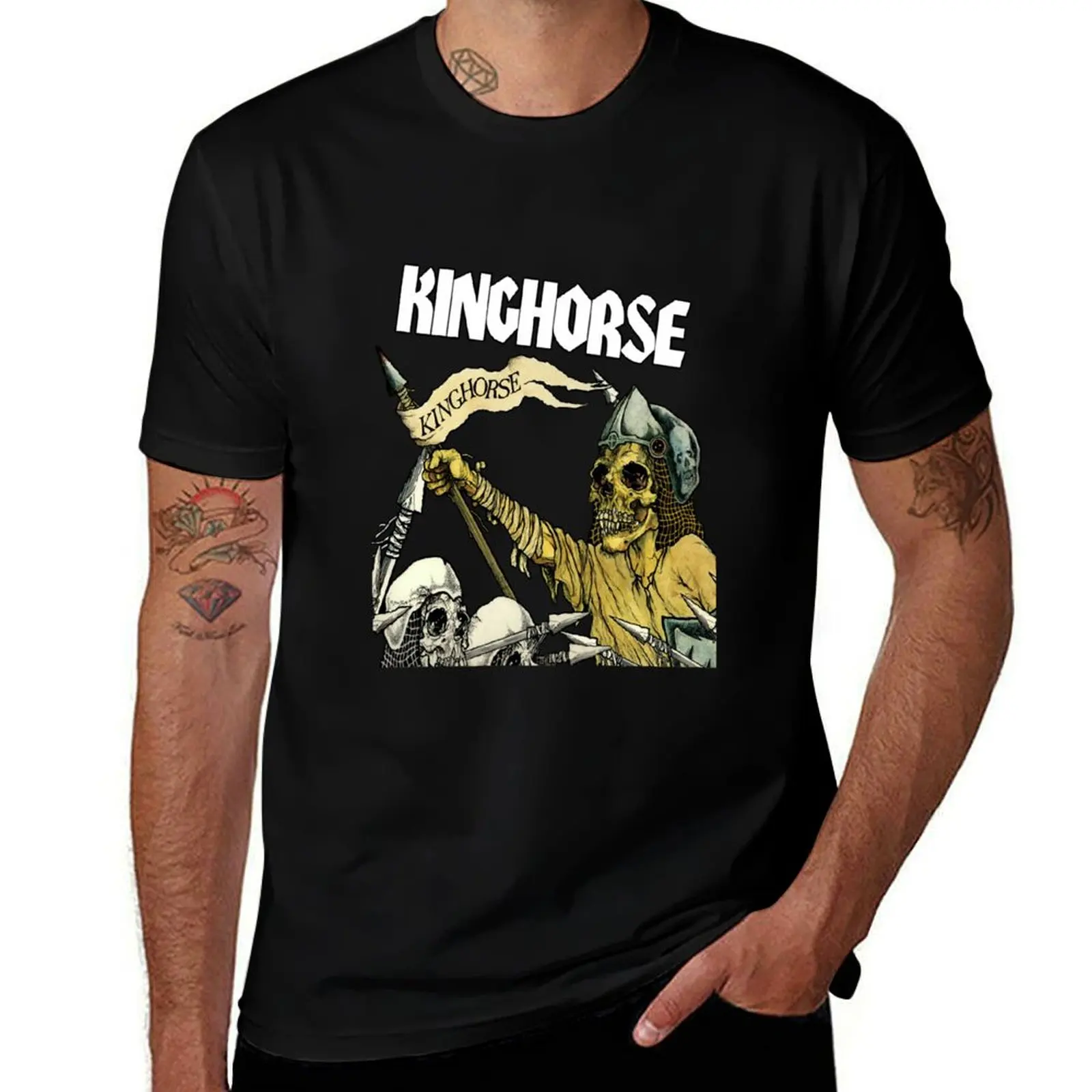 Pushead Kinghorse T-Shirt Running Gym Short Sleeve Sports Tee T-Shirt