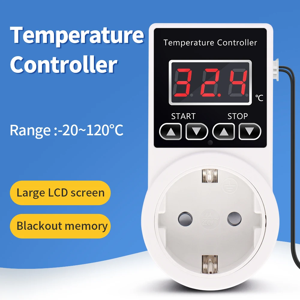 Digital Temperature Controller EU Plug Thermostat Socket Outlet With Sensor Probe -20~120℃ Heating Cooling Switch ﻿