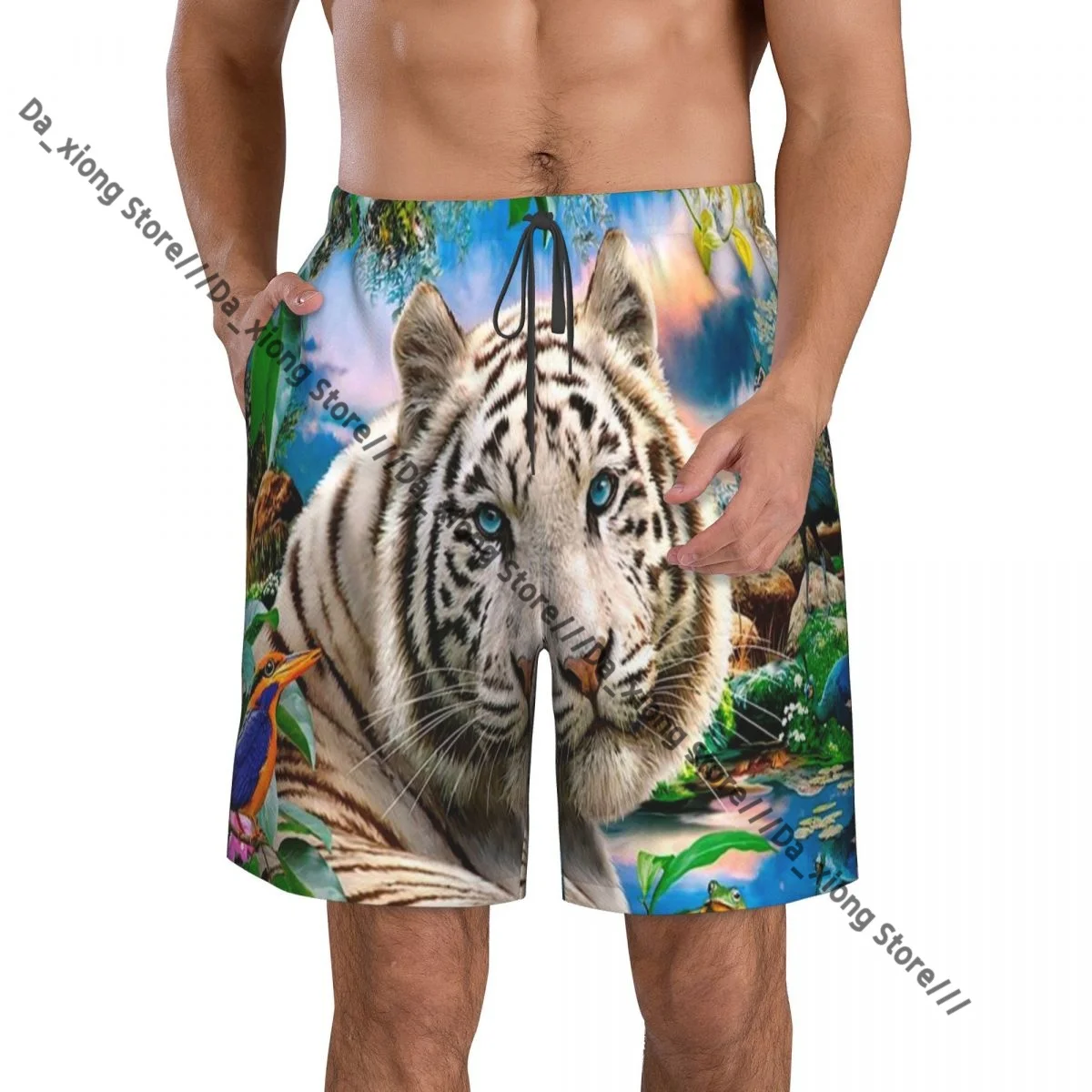 

Mens Swimming Shorts Swimwear Canvas Tiger Painting Art Trunks Swimsuit Beach Wear Boardshorts
