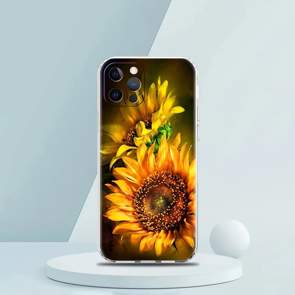 Sunflower Phone Case for iPhone 16 15 14 13 12 Pro Max Transparent Soft for iPhone 11 Pro Max 7 8 Plus XS XR Shell Capas Bags
