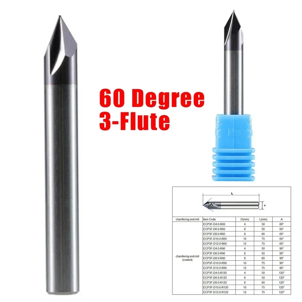 Versatile chamfer milling capabilities 60 Degree 2Flute Carbide Chamfer Mill 6mm Shank VGroove TiAIN CNC Router Bit