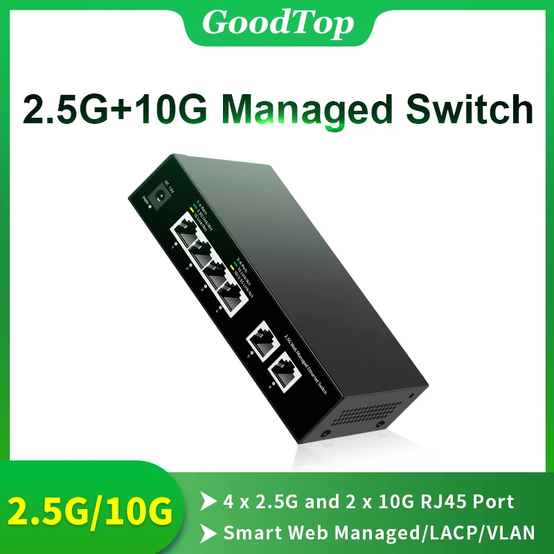 GoodTop 2.5Gb Web Managed Switch 4 Port 2.5G Smart Managed Ethernet Network Switch 2 Port 10G Uplink Home Lab Switch